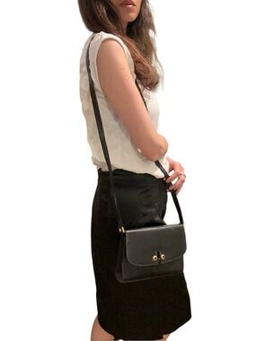 Gucci Black Leather Shoulder Bag with Gold Accents